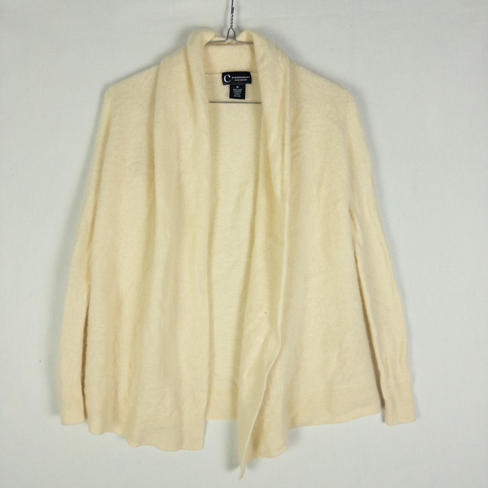 C by Bloomingdale's Cashmere Open Front Cardigan Womens M Ivory Quiet Luxury
